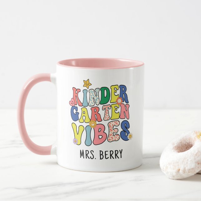 Retro Kindergarten Vibes Teacher Mug (With Donut)