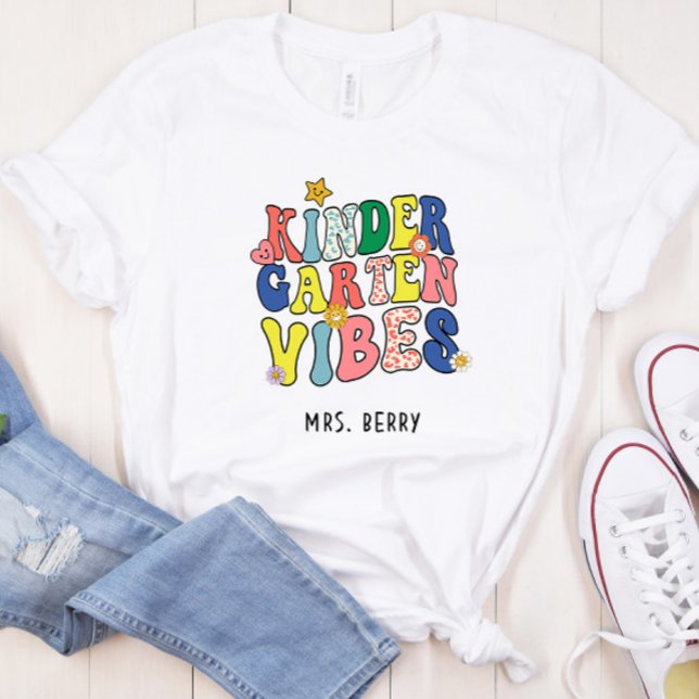 Retro Kindergarten Vibes Teacher T-Shirt (Creator Uploaded)