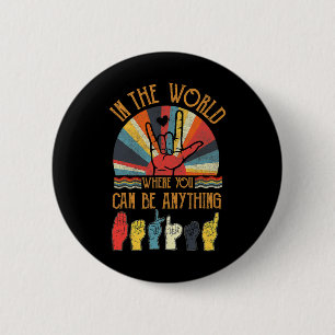 Retro Kindness Autism Awareness Month Asl Vintage Button