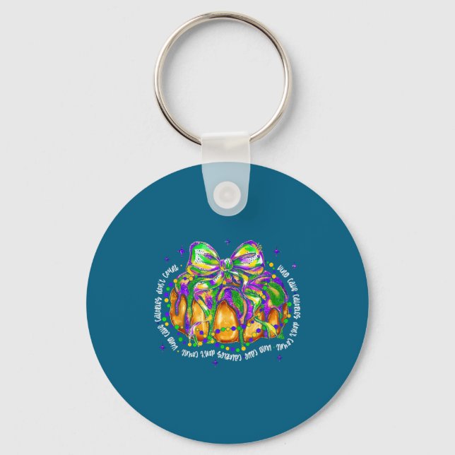 Retro King Cake Coquette Bow Beads Happy Mardi Gra Keychain (Front)