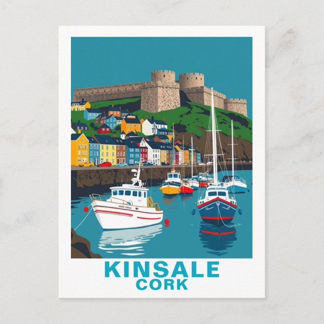 Retro Kinsale Cork Ireland Irish Coastal Village Postcard (Front)