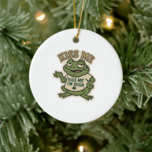 Retro Kiss Me I'm Irish Frog St.Patrick's Day Ceramic Ornament
