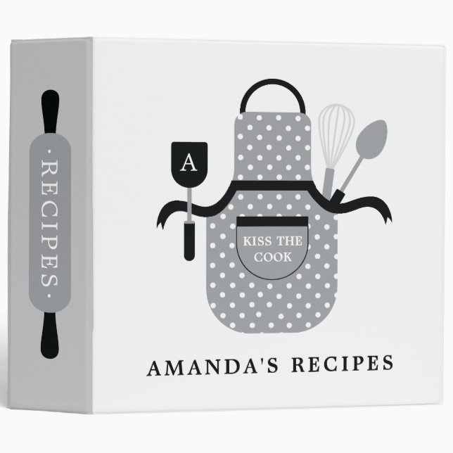 Retro Kiss the Cook Apron Bridal Shower Recipe 3 Ring Binder (Front/Spine)