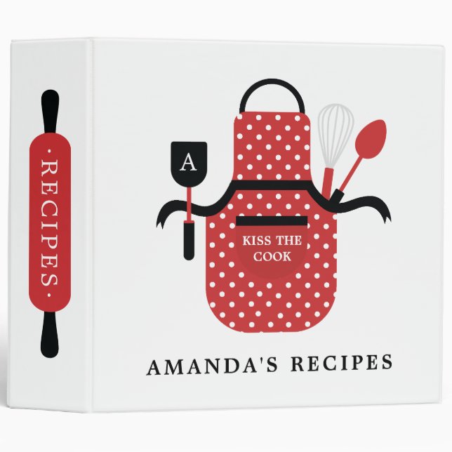 Retro Kiss the Cook Apron Bridal Shower Recipe 3 Ring Binder (Front/Spine)