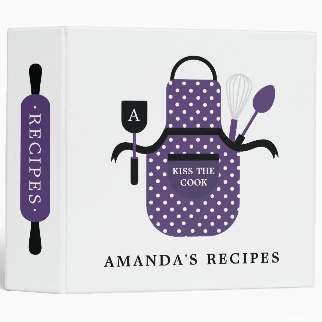 Retro Kiss the Cook Apron Bridal Shower Recipe 3 Ring Binder (Front/Spine)