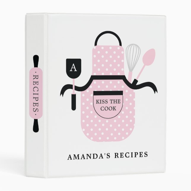 Retro Kiss the Cook Apron Bridal Shower Recipe Mini Binder (Front/Spine)