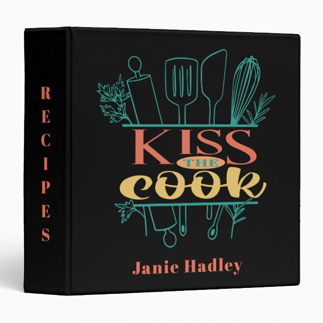 Retro Kiss The Cook Recipe  3 Ring Binder (Front/Spine)
