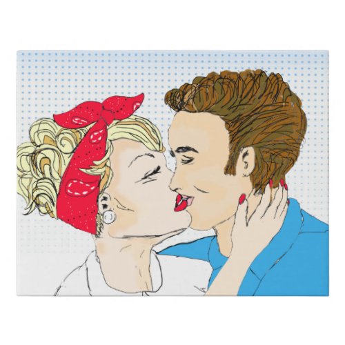 Retro Kissing Couple Bandanna Lady Faux Canvas Print