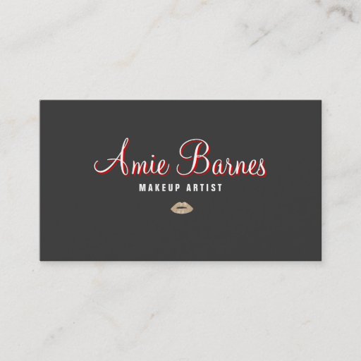 Customizable Retro Kissing Lips Makeup Artist Black Beauty Business Cards