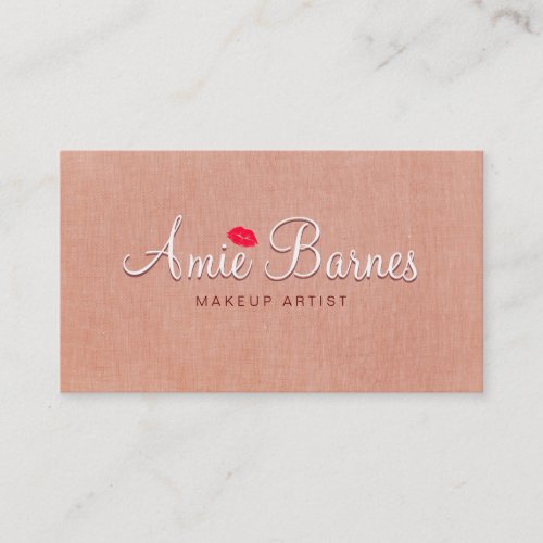 Retro Kissing Lips Makeup Artist Peach Linen Look Business Card