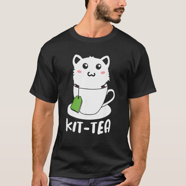 Retro Kit Tea  Kitten Cat  Tea Drinker Teacup Pun T-Shirt (Front)