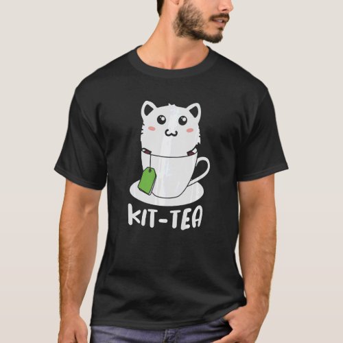 Retro Kit Tea  Kitten Cat  Tea Drinker Teacup Pun T_Shirt