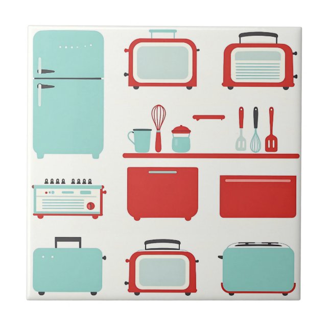 Retro Kitchen Appliances Pattern Ceramic Tile (Front)