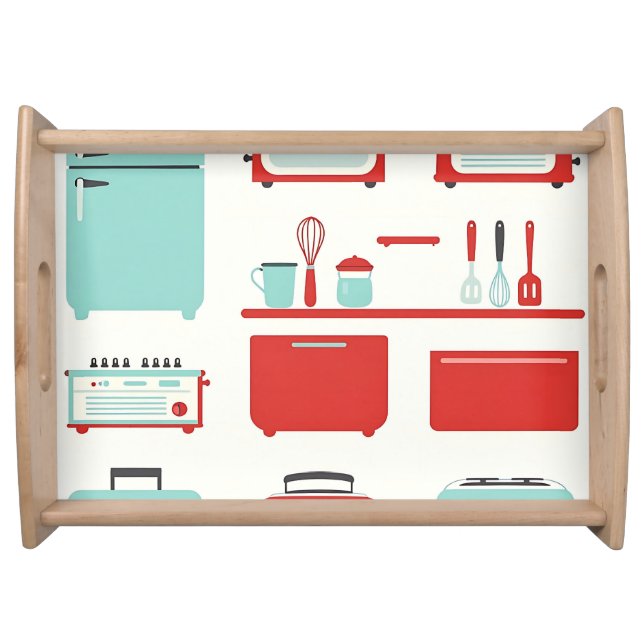 Retro Kitchen Appliances Pattern Serving Tray (Front)