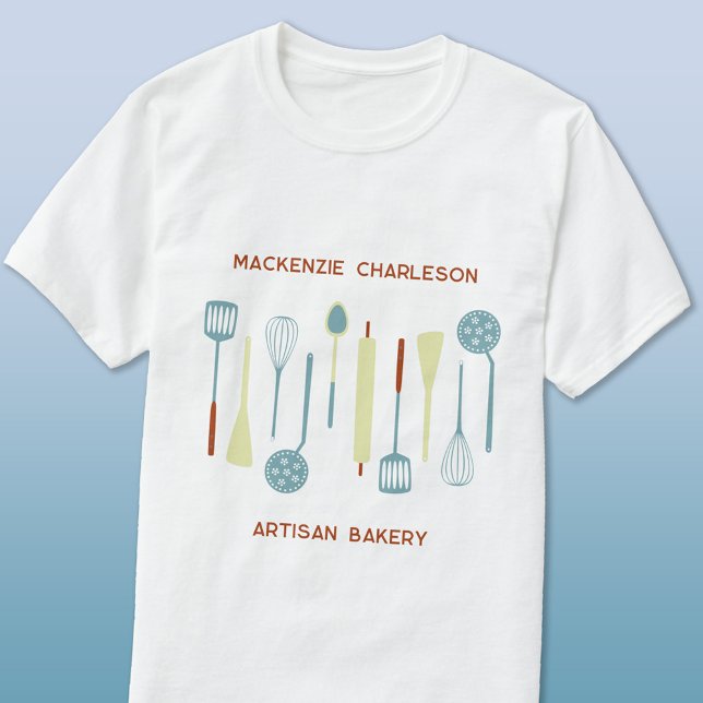 Retro Kitchen Bakery Cafe Catering Business T-Shirt (Retro kitchen custom text bakery catering cafe cook chef promotional t-shirt)