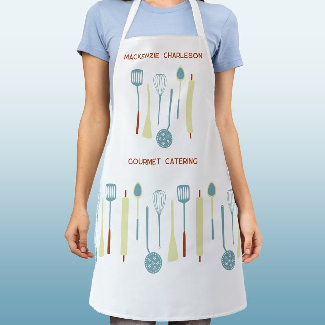 Retro Kitchen Catering Personalized Apron (Retro bakery cafe catering small business custom text apron)
