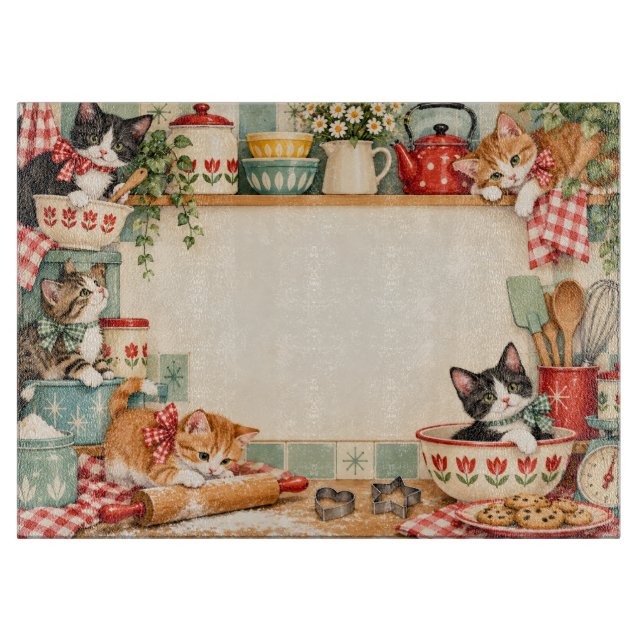 Retro Kitchen Cats Cutting Board (Front)
