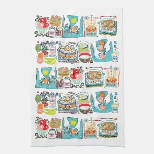 Retro Kitchen Cook Book Illustration Aqua Kitchen Towel