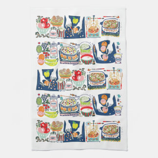 Retro Kitchen Cook Book Illustration Navy Blue Kitchen Towel