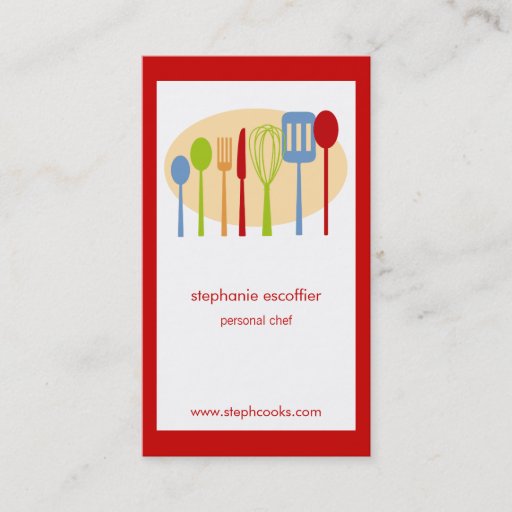 Customizable Retro Kitchen Cooking Utensils Chef Business Card