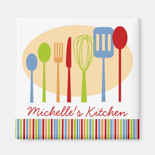 Retro Kitchen Cooking Utensils Personalized Magnet (Front)