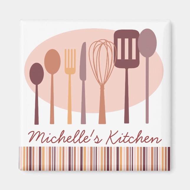 Retro Kitchen Cooking Utensils Personalized Magnet (Front)