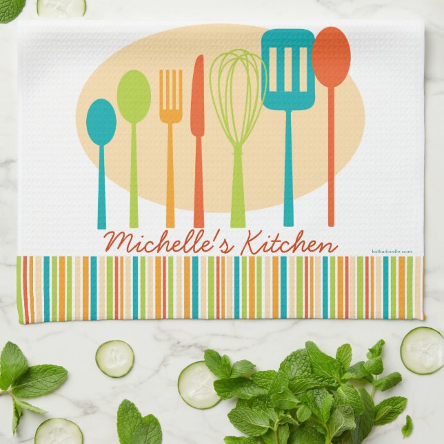Retro Kitchen Cooking Utensils Personalized Towel (Folded)
