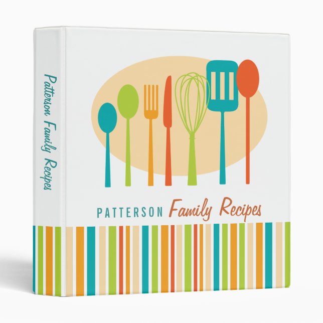 Retro Kitchen Cooking Utensils Recipe Binder (Front/Spine)