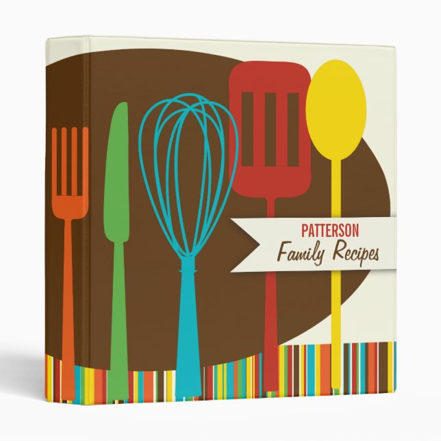 Retro Kitchen Cooking Utensils Recipe Binder (Front/Spine)