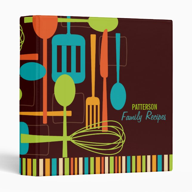 Retro Kitchen Cooking Utensils Recipe Binder (Front/Spine)