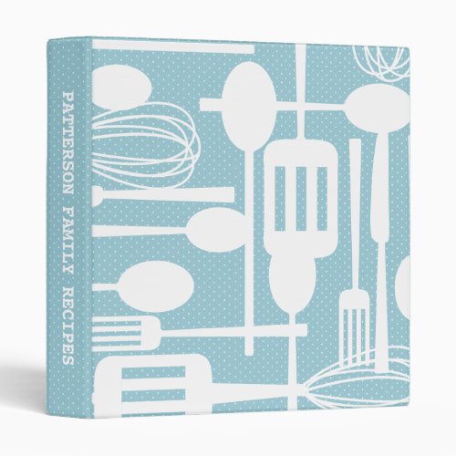 Retro Kitchen Cooking Utensils Recipe Binder Blue