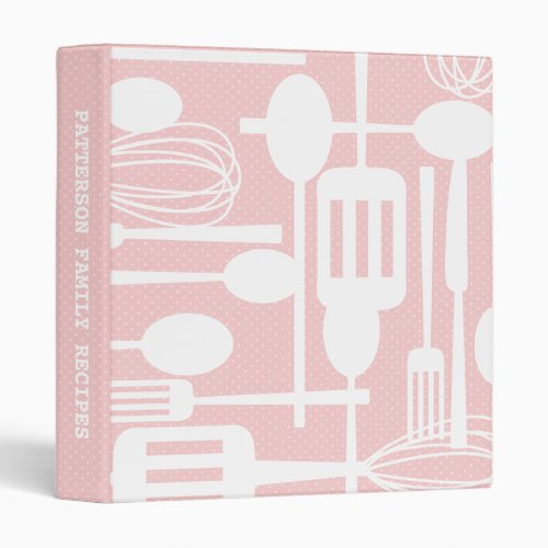 Retro Kitchen Cooking Utensils Recipe Binder Pink