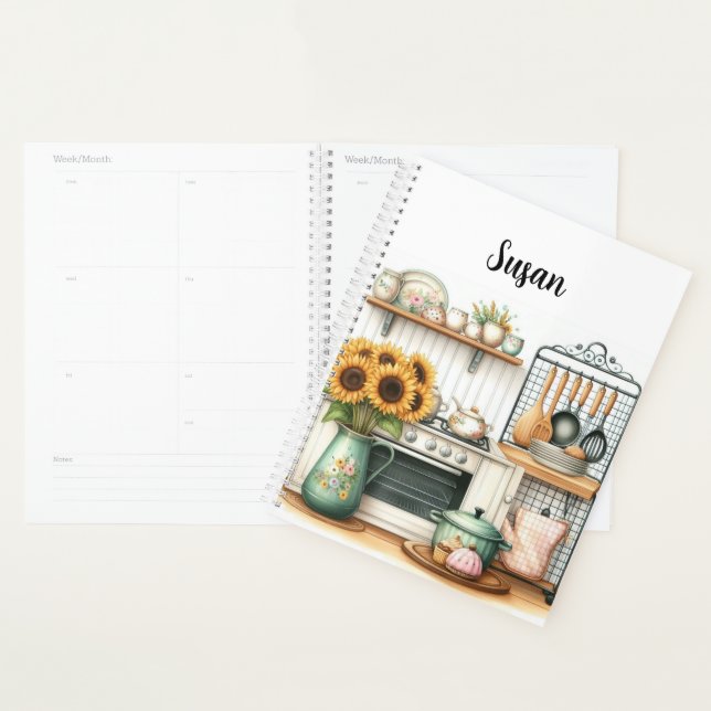 Retro Kitchen Dishes and Sunflowers  Planner (Display)