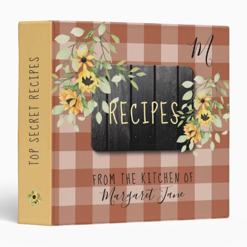 Retro kitchen family monogram cookbook recipes 3 ring binder