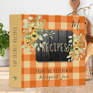 Retro kitchen family monogram cookbook recipes 3 ring binder