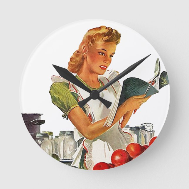 Retro Kitchen Home Canning In Apron Clock Vintage (Front)