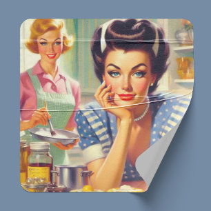 Retro Kitchen Painting Square Sticker