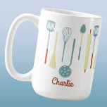 Retro Kitchen Personalized Coffee Mug<br><div class="desc">Fun retro kitchen implements.  Change the name or text to personalize.  Original art by Nic Squirrell.</div>