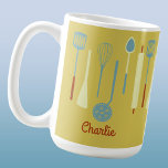 Retro Kitchen Personalized Coffee Mug<br><div class="desc">Fun retro kitchen implements.  Change the name or text to personalize.  Original art by Nic Squirrell.</div>