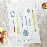 Retro Kitchen Personalized Kitchen Towel<br><div class="desc">Fun retro kitchen implements.  Change or remove the name or text to personalize.  Original art by Nic Squirrell.</div>