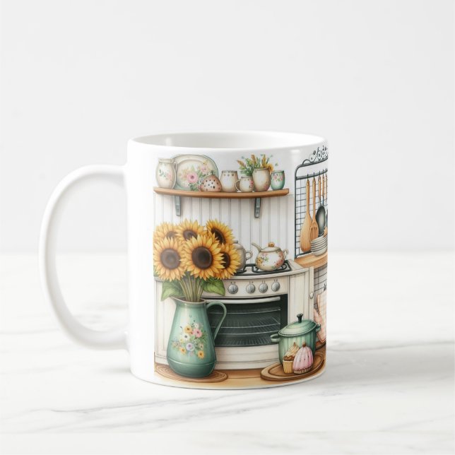 Retro Kitchen Plates and Sunflowers  Coffee Mug (Left)