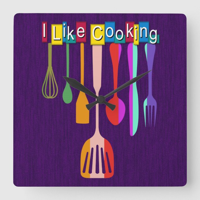 Retro Kitchen Purple Background Square Wall Clock (Front)