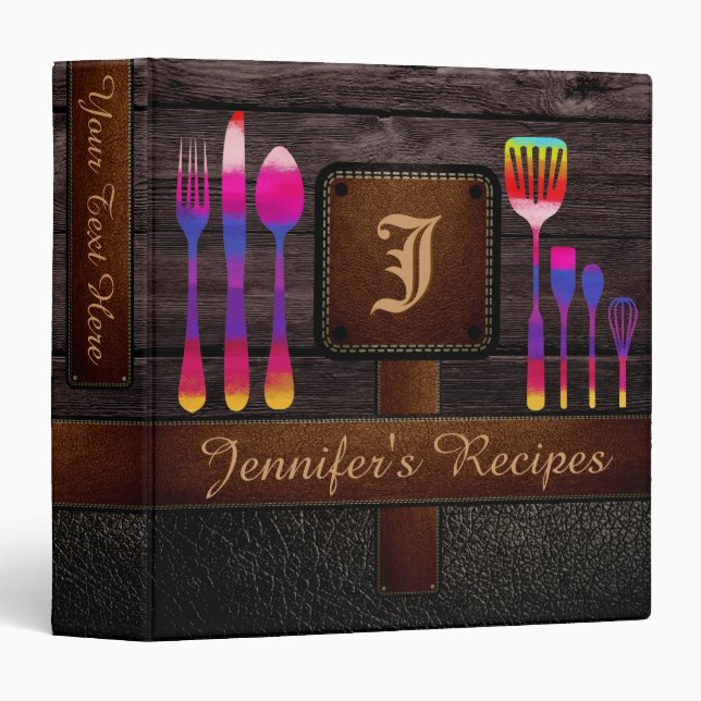 Retro Kitchen Recipe Leather Look 3 Ring Binder (Front/Spine)