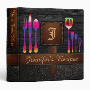Retro Kitchen Recipe Wood Leather Look Binder