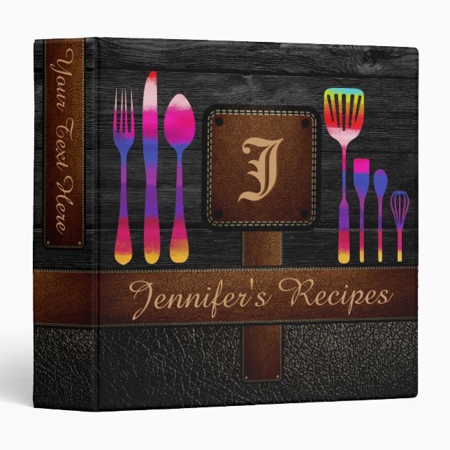 Retro Kitchen Recipe Wood Leather Look Binder (Front/Spine)