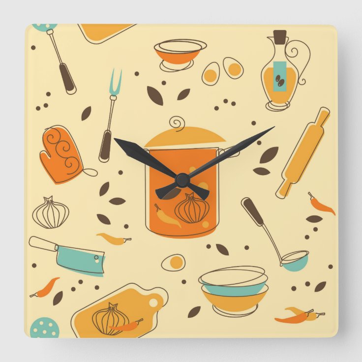 Retro Kitchen Square Wall Clock Zazzle