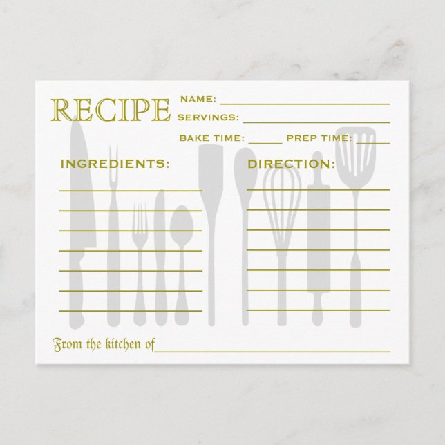 Retro Kitchen Tools Recipe Card Colorful Striped (Front)