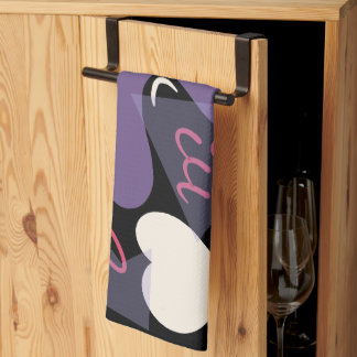 Retro kitchen towel. Black, white, purple, pink Towel