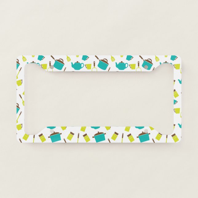 Retro Kitchen Utensils Cooking Tea Pot Pans License Plate Frame (Front)