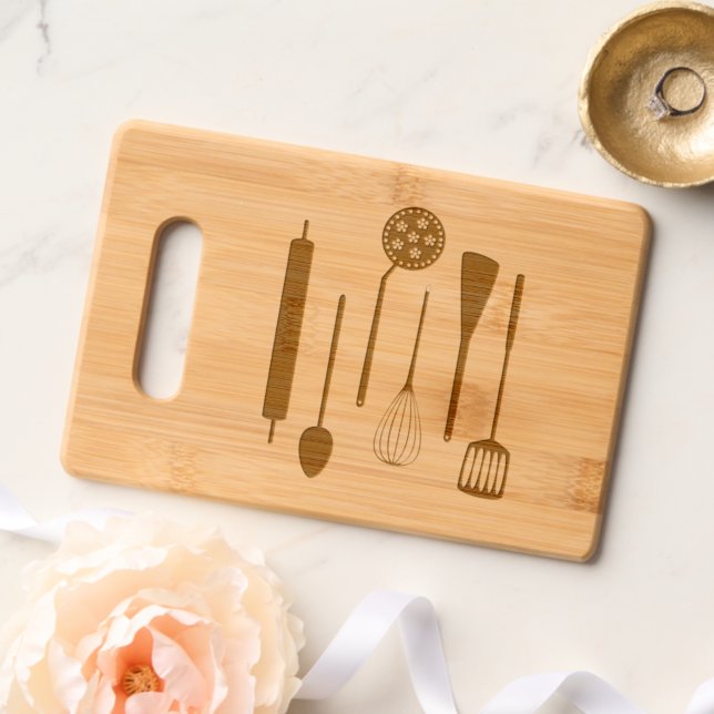 Retro Kitchen Utensils Cutting Board